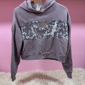 PINK Victoria's Secret Gray Velvet Panel Hoodie